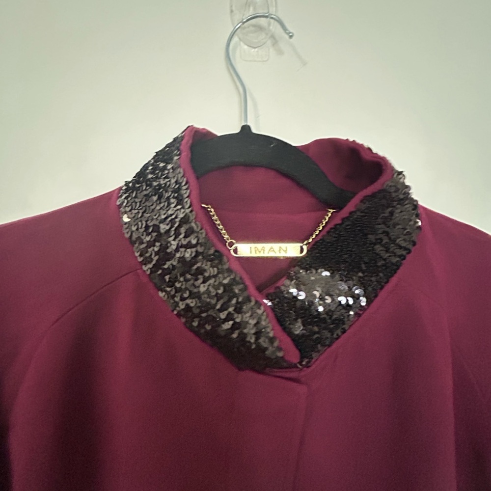 IMAN Burgundy Cape with Black Collar